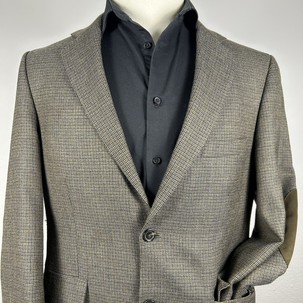 Stafford Essentials 100% Wool Sport Coat Blazer Brown Elbow Patches 40R Fall